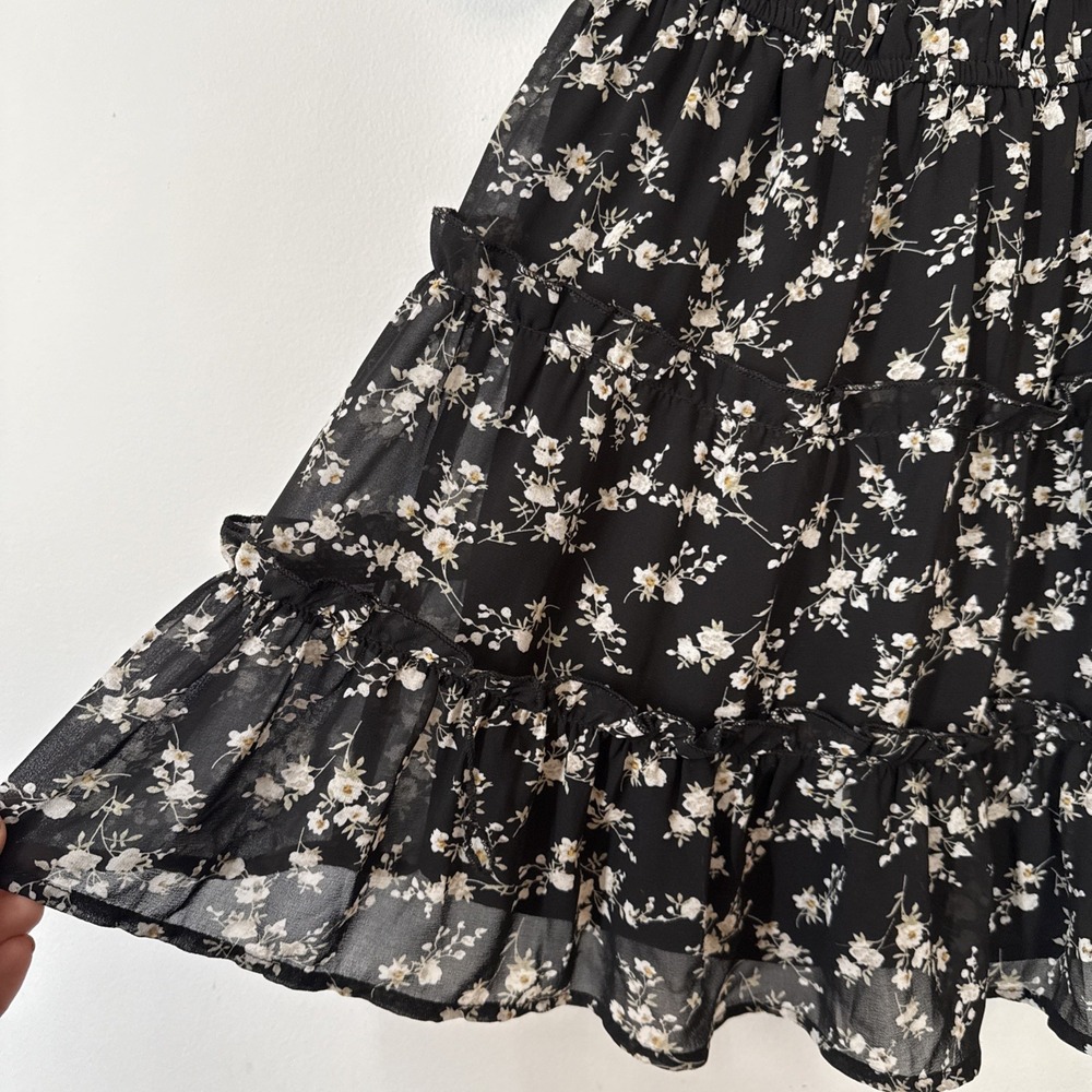 Black Floral Puff Sleeve Fairy Dress Small Whimsigoth‎ Cottagecore Romantic - Picture 2 of 8